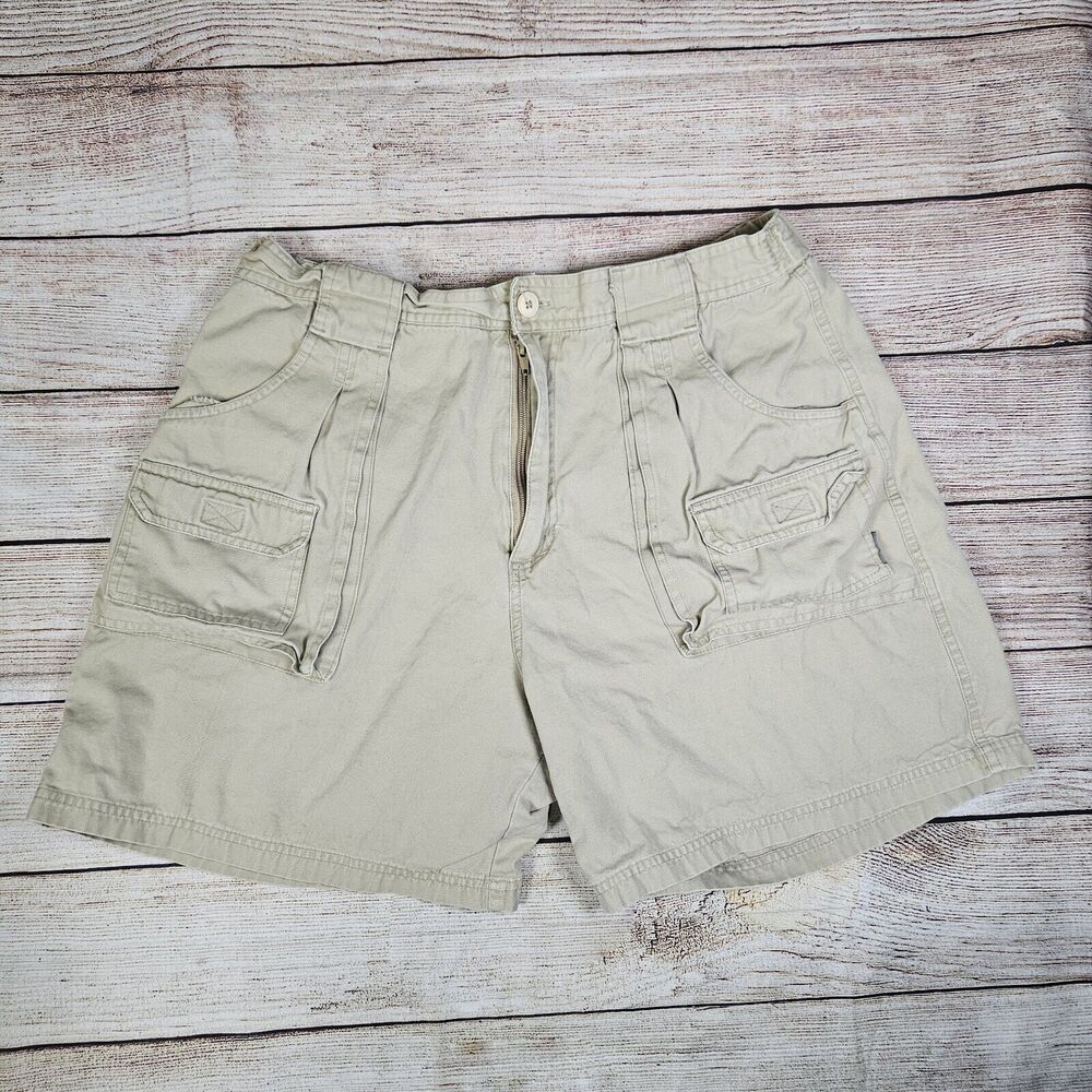 Go Fish Adventure Apparel Fishing Hiking Outdoors Khaki Cargo Shorts Mens 38
